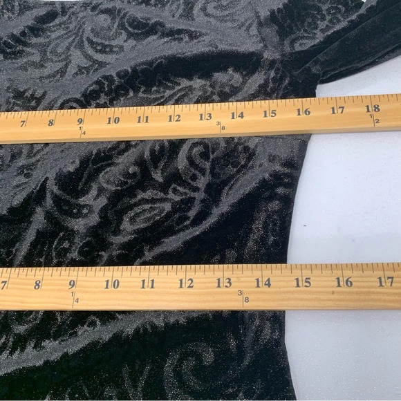 Cache Blouse Top Woman Small  Black Velvet Metallic Long Sleeve Sparkle Stretch - Picture 10 of 11